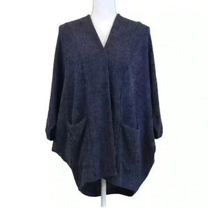 Michael Stars Dark Blue Waffle Knit Dolman Sleeve Open Front Cardigan Size Small